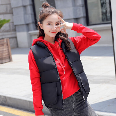 

Womens Short Down Cotton Vest Fashion Slim Tide Vest with Stand Collar 2018 Autumn&Winter New Arrival