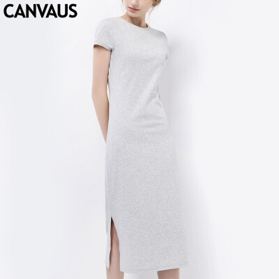 

Canvaus Spring Summer Women Fashion Commuter A word Slim Short-sleeved Long Section Cotton Dress