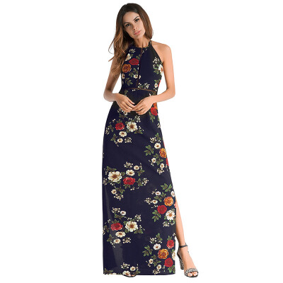 

Try Everything Long Dress Summer Women 2018 Elegant Floral Print Backless Party Dress Women Sexy Halter Irregular Womens Dress