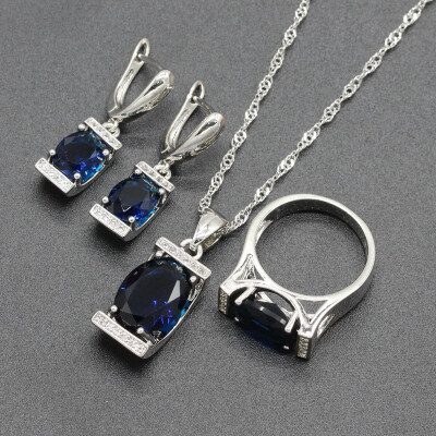 

Multicolor Stone Silver Plated Jewelry Sets for Women Necklace Dangle Earrings Ring Four Colors Available Free Jewelry Box