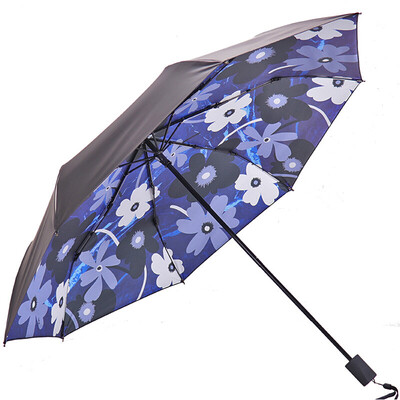

Paradise umbrella full shading vinyl transfer water wood Tsinghua tri-fold small black umbrella umbrella umbrella sun navy blue 30608DLCJ