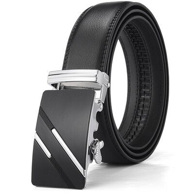 

XHtang Mens Belt Genuine Leather Automatic Buckle belt For Waistband Ratchet Strap Black Leather Belt Designer Belt For Jeans Gift