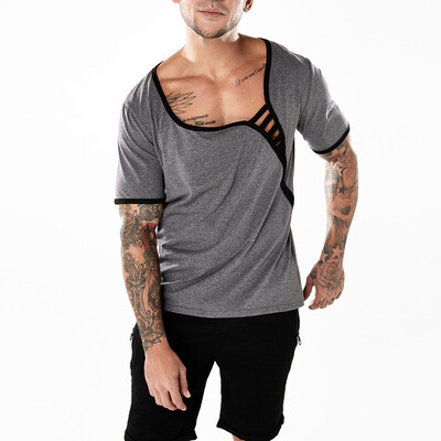 

2018 Summer New Mens Fashion Casual T-shirt mesh stitching short-sleeved Slim T-shirt