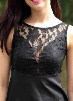 

Chic Mesh Lace Splice Backless Sleeveless Skater Little Black Dress Homecoming Dress