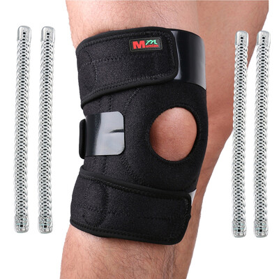 

Sports Leg Knee Patella 4 Spring Support Brace Cap Wrap Protector Pad Sleeve Black Silicone Pressure Unisex Knee Pads