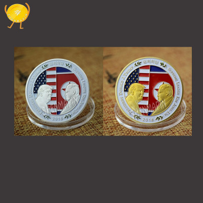 

2018 United States&north Korea peace talking commemorative coin Trump&Jeong-eun Kim badge gold platedsilver plated coins