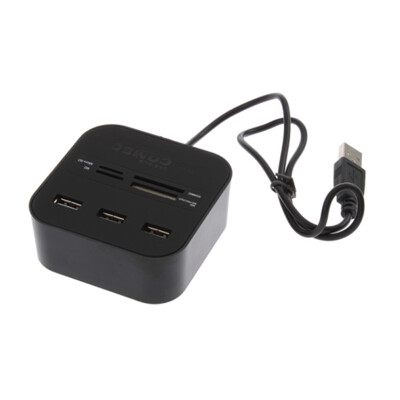 

All In One Multi-card Reader with 3 ports USB 2.0 hub Combo for SD/MMC/M2/MS Black