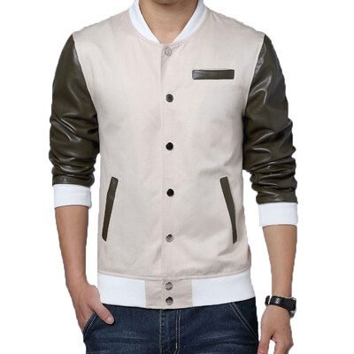 

Zogaa New Spring Mens Jacket Leather Splice Stand Collar