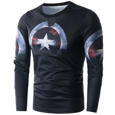 

New Mens Fashion Casual Slim T-Shirt Captain America Printed Long Sleeve Shirt