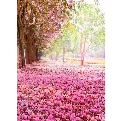 

Pink Flower Road Photo Backdrop 57FT Vinyl Fabric Cloth Digital Printing Photo Background s-628