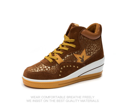 

PLAYBOY brand New autumn and winter leisure,Height increasing,Suede calfskin,Fashion high-top sneakers,Women's shoes