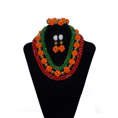 

Handmade Crystal Beads Wedding Jewelry Set Bridal Gift Nigerian Beads Jewellery New Style African Coral Jewelry Set For Women