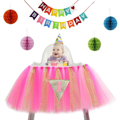 

Fanlus 1st Birthday Tutu Skirt for High Chair Decoration for Party Supplies Baby Pink