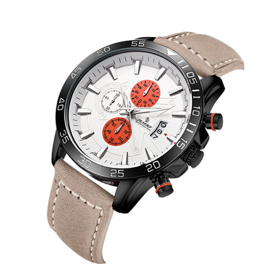 

Mens Fashion Business Chronograph Analog Quartz Watch with Leather Band