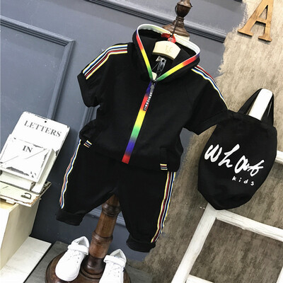 

New Fashion Summer Kids Boys Clothes Sportswear Short Sleeve Colorful Zipper Hooded Clothing For Girls Children Outfit Sets