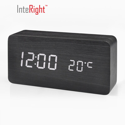 

INTERIGHT charging mute alarm clock voice control electronic clock wood battery alarm table black