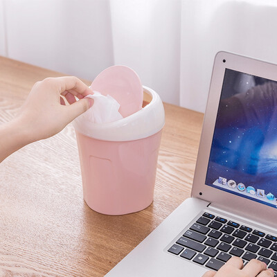 

Mini Waste Bin Rolling Cover Tape Desktop Garbage Paper Basket Table Trash Container Case Home Office Bathroom Car Trash Can