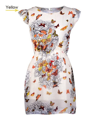 

Womens Floral Butterfly Print Party Cute Summer Skater Swing Mini Dress