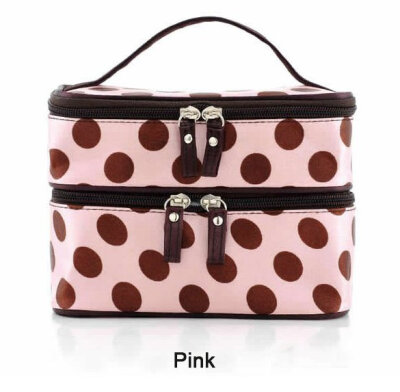 

Fashion Women Portable Cosmetic Retro Dot Pattern Beauty Makeup Hand Case Bag