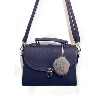 

New fashion handbags embossed retro women leather handbag lady shoulder bag tide rabbit fur ball high quality messenger bag