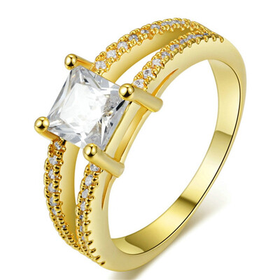 

Square Crystal Fashion Wedding & Engagement Women Rings 18K Gold Plated AAA CZ Diamond Crystal Ring R543
