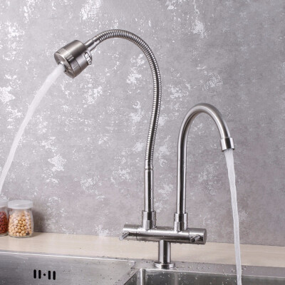 

304 stainless steel kitchen faucet single cold double outlet sink sink faucet