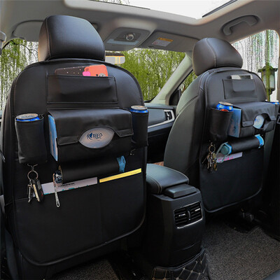 

CHSKY Car Seat Back Hanging Organizer Bag Universal Auto Multi-pocket PU Leather Pad Cups Storage Holder Bag Foldable Shelf