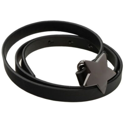 

Fashion Woman's Black PU Leather Thin Skinny Pentagram Waistband Casual Belt