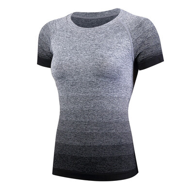 

New Gradiet Color Compression T Shirt Running Training Clothes Short