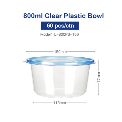

OTOR Salad Bowl with Lid Take Away Plastic Food Container Clear Plastic Bowl Box for Fast Food Bento Microwaveable 150mm 60pcs