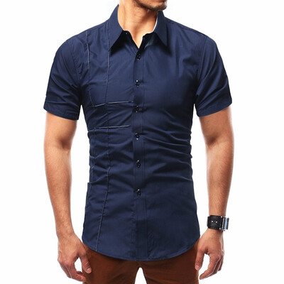 

Summer Mens Fashion Solid-color Shirt Short-sleeved Cotton Shirt