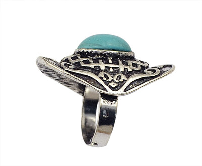 

Idealway Bohemian Antique Silver Alloy Oval Natural Turquoise Beads Adjustable Statement Finger Ring Women Jewelry
