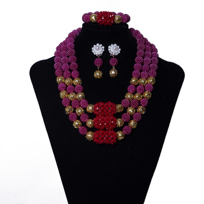 

3 Rows Green India Women Jewelry Set Nigerian Coral Beads Statement Necklace African Bridal Costume Jewellery Set free shipping
