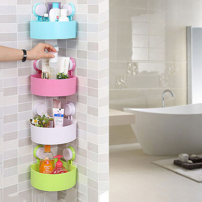 

Cntomlv hot sale Plastic Suction Cup Bathroom Kitchen Corner Storage Rack Organizer Shower Bathroom Sucker Shelf