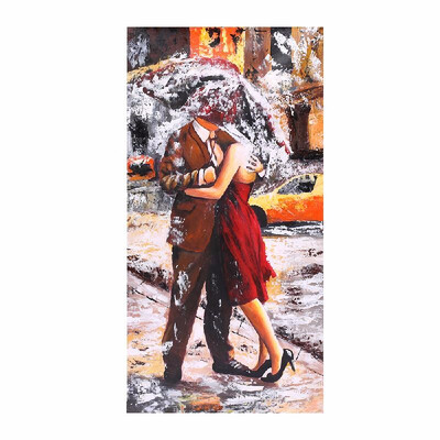 

24 47 Inches Unframed Waterproof Hand-Painted Oil Painting Abstract Kissing in The Rain Canvas Picture Wall Art Decor for Living