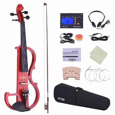 

ammoon Full Size 44 Solid Wood Electric Silent Violin Fiddle Style-2 Ebony Fingerboard Pegs Chin Rest Tailpiece with Bow Hard Cas