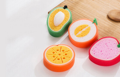 

Cntomlv Cute Fruit Shape Microfiber Sponge Scouring Pad Cleaning Cloth Strong Remove Stains Thickened Sponge Kitchen Tools