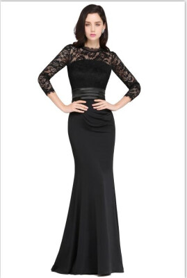 

Sexy Lace Black Mermaid Long Evening Dress 2017 Eleagnt Cheap Three Quarter Evening Party Dresses