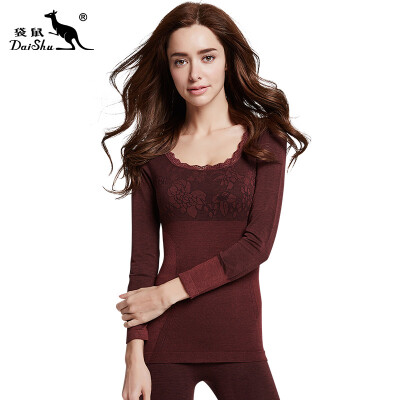 

Kangshu DaiShu Qiuyi Qiuku Womens Thin Lace Body Slim Round Neck Base Set Coffee All Size