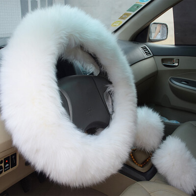 

Winter Warm Wool Handbrake Cover Gear Shift Cover Steering Wheel Cover 38cm diameter 1 Set 3 Pcs