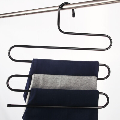 

Black 5 Tier Iron Racks  Shape Trousers Hanger Clothing Wardrobe Storage Organization Drying Hanger 1PC