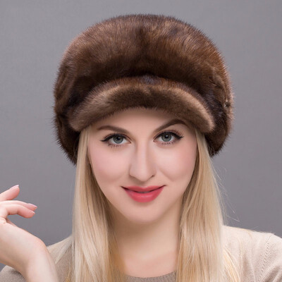 

2018 hot winter women&39s fur hat authentic winter hat authentic mink fur natural cap warm winter really suede winter hat discount
