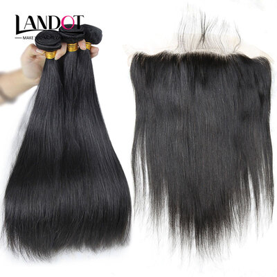 

9A Lace Frontal Closures With 3 Bundles Malaysian Straight Virgin Human Hair Weaves Unprocessed Malaysian Hair Extensions 4Pcs Lot