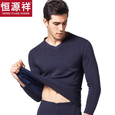 

Hengyuanxiang warm underwear for men&women thickening plus velvet V-neck Slim breathable thick autumn clothing long pants middle-aged fashion cotton warm pants suit male flower green V-neck 180