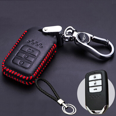

Huashi Honda crv Ling Pai xrv Civic Accord Binzhi Jiede Fit Crown Road Leather Car Key Case Set Buckle Three Key Smart - Black Red Line