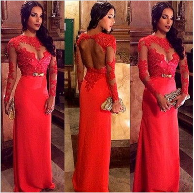 

Women Lace Sleeveless Prom Maxi Dress Back Deep-V Bridesmaid Party Dress