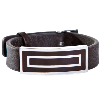 

Square Stainless Steel Clasp Geniune Leather Bracelet for Men