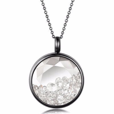 

Round Photo Small Chips Cutting Flower Purple Quartz Crystal Pendant Stainless Steel Necklaces 17
