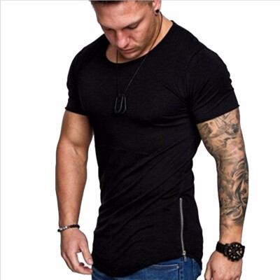 

2018 Summer Mens Pure Color T-shirt Round Neck Casual Wear Short Sleeved Slim Fit T-shirt