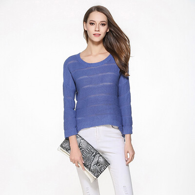 

PREISEI New Autumn Women Pullover Sweater Slim Casual Sexy Irregular Hollow O-neck Three Quarter Sleeve Knitted Shirt Sweaters
